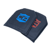 NIJ Level IIIA HG2 CaliberX Core & PRO Soft Body Armor plate backer panels partially laid on top of each other to show thickness difference,  8" x 10" with SAPI cut profile and CA decal -  on a white background