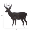 Whitetail buck with antlers silhouette steel shooting target with a circular target cutout in the center, shown with dimension lines indicating 53 inches wide and 51.7 inches tall on a white background.