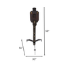 ar500 vital strike reactive target mounted on fully armored spiked stand with the head in the up position, spiked feel can be stomped into the ground to fully secure the target stand and make it rigid, listed with dimensions of 58 inches tall, 30 inches wide and 51 inch depth