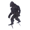 Angled view of lifesized bigfoot-shaped sr500 steel silhouette shooting target with stand on a white background