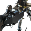Close-up of the spring and lever mechanism that is used to quickly reset the rimfire texas star on a white background