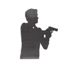 Steel silhouette target of a man holding a pistol on a white background