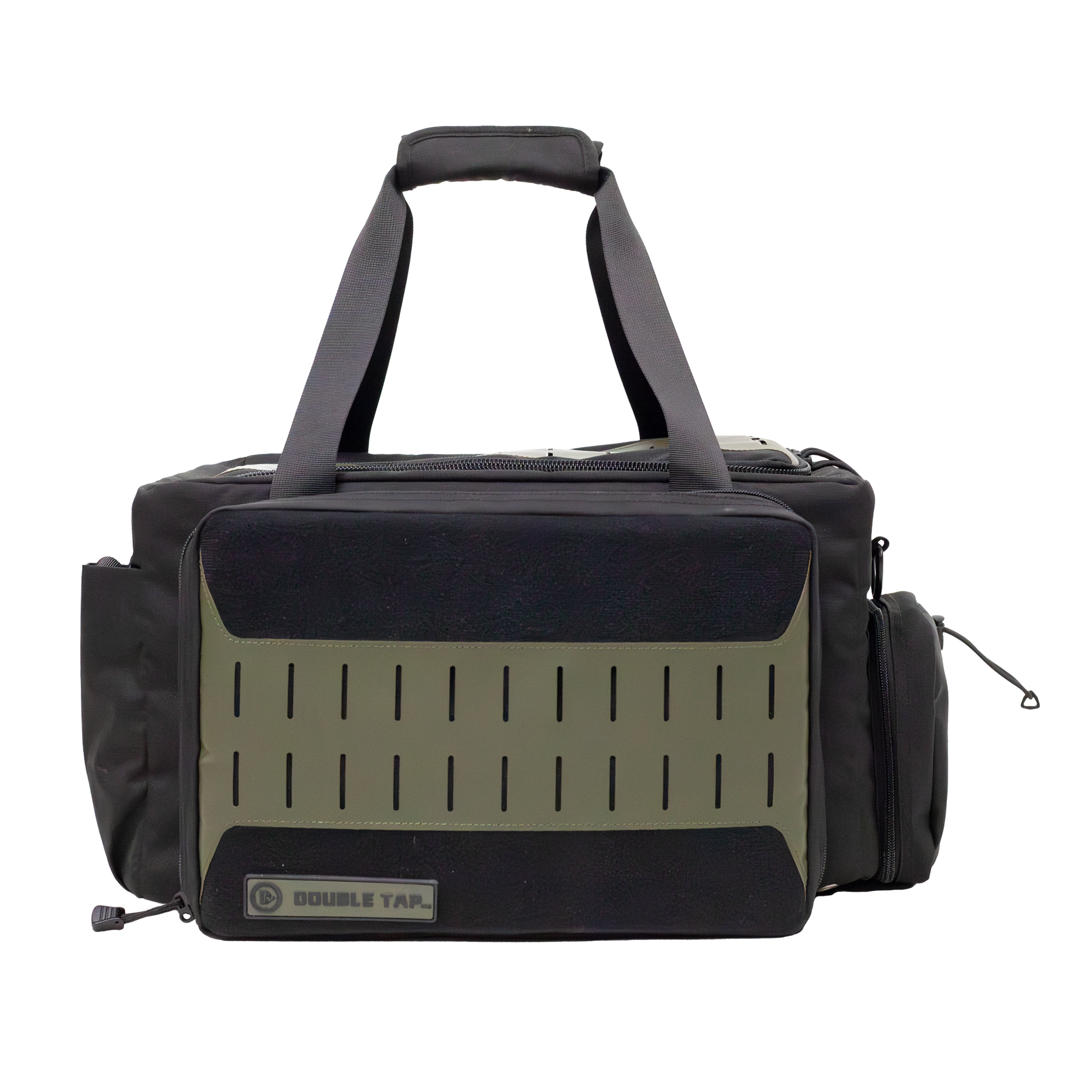 Modular tactical range bag with padded dividers and MOLLE webbing shown on a white background