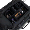 Modular tactical range bag shown organizing range gear like ears, pistol, magazines, binoculars, eye protection & ammo in padded divider storage slots