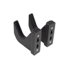 backside view of two black plastic universal hook hanger showing that they can be mounted directly to a wall 