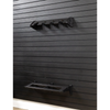 Black plastic vertical four gun storage mount, both upper & lower portion of mount shown mounted to our black  Assault Wall slat wall paneling