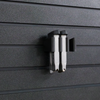 Black pistol magazine hanger showing two 9mm single stack slim magazines installed into mount and hung on an Assault Wall tactical slat wall panel, 3 magazine capacity