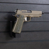 Right facing black plastic magazine mounted 45 Cal pistol hanger installed on Assault Wall Tactical slat wall