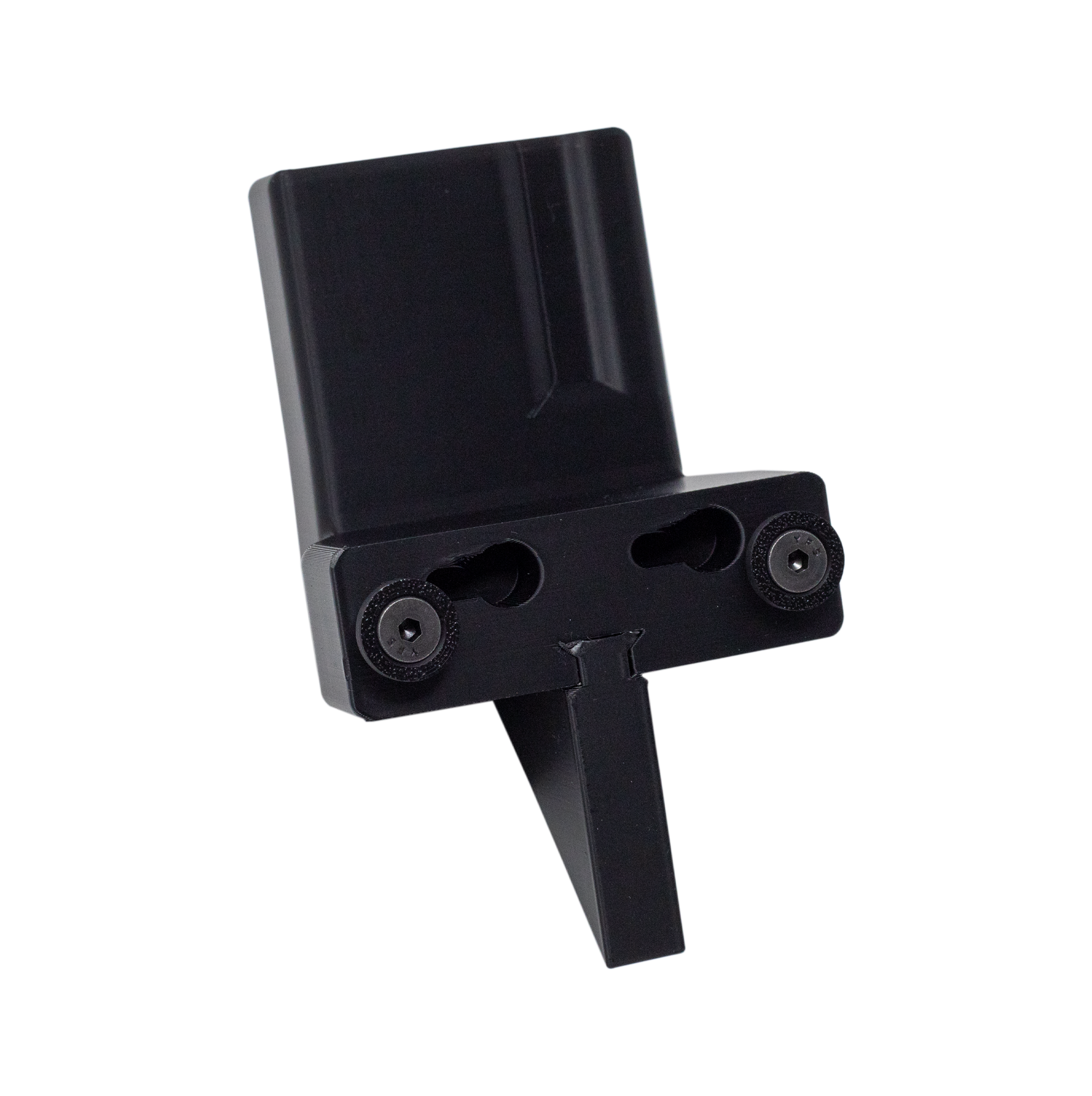 backside of rifle magazine mounted wall hanger showing the direct wall mounting & Assalt Wall Tactical Slat Wall mounting options