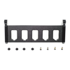 Black plastic five pistol storage and organization mount with hardware on a white background