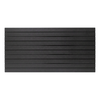 Black plastic tactical slat wall panel with without a logo cut into the surface name of panel is Assault Wall and they are for mounting guns, ammo, and other tactical gear, slots run horizontally