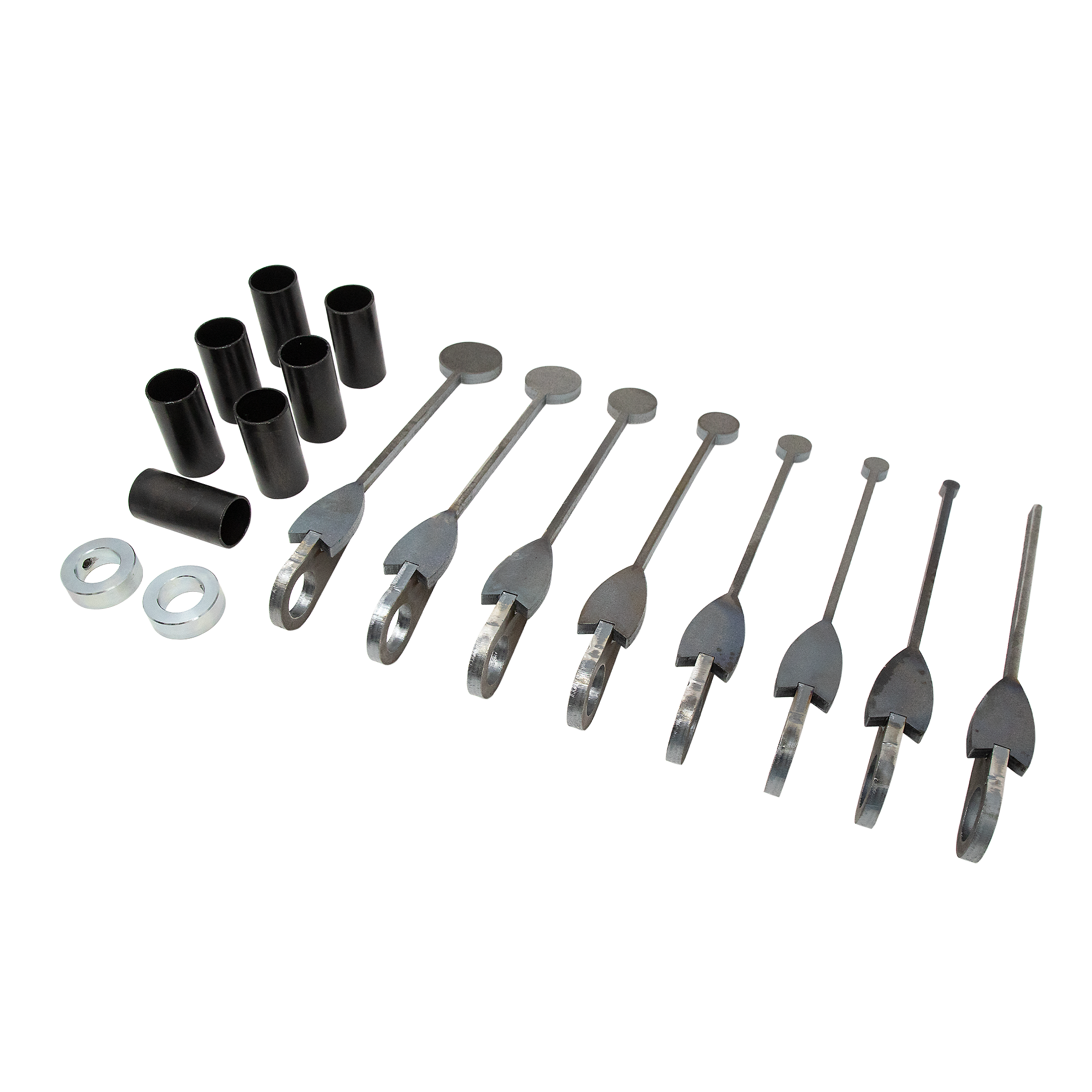 unassembled view of rimfire kyl targets, locking collar, steel targets & spacers