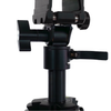 adjustable saddle clam mounted on aluminum shooting tripod on a white background