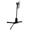 back side view of adjustable t-post steel target stand and hanger assembled on a white background