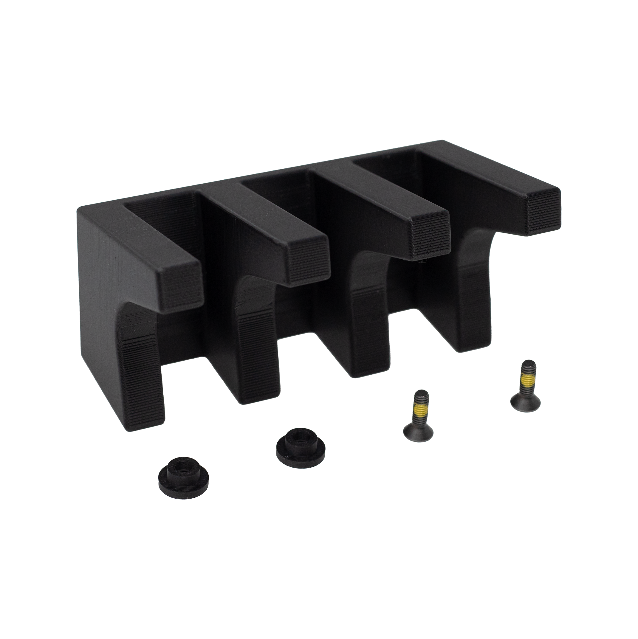 3 mag capacity AR-15 Magazine wall hanger with hardware on a white background