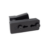 backside of magazine mounted pistol hanger showing slots for assault wall slat wall mounting on a whilte background