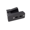 backside of magazine mounted pistol hanger showing slots for direct wall mounting on a whilte background