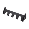 Black plastic vertical four gun storage mount, upper portion of mount shown on a white background