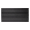 Black plastic tactical slat wall panel with small Double Tap Ind. logo cut into the surface of lower left corner,  name of panel is Assault Wall on white background