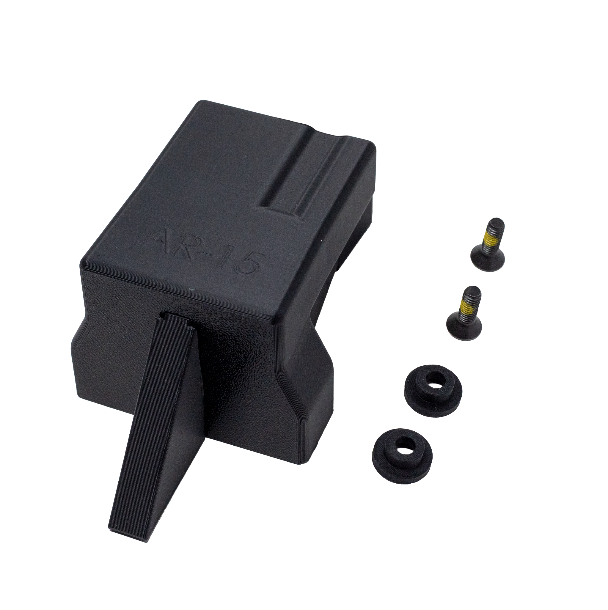 AR15 rifle magazine mounted wall hanger with hardward on a white background, dual direction