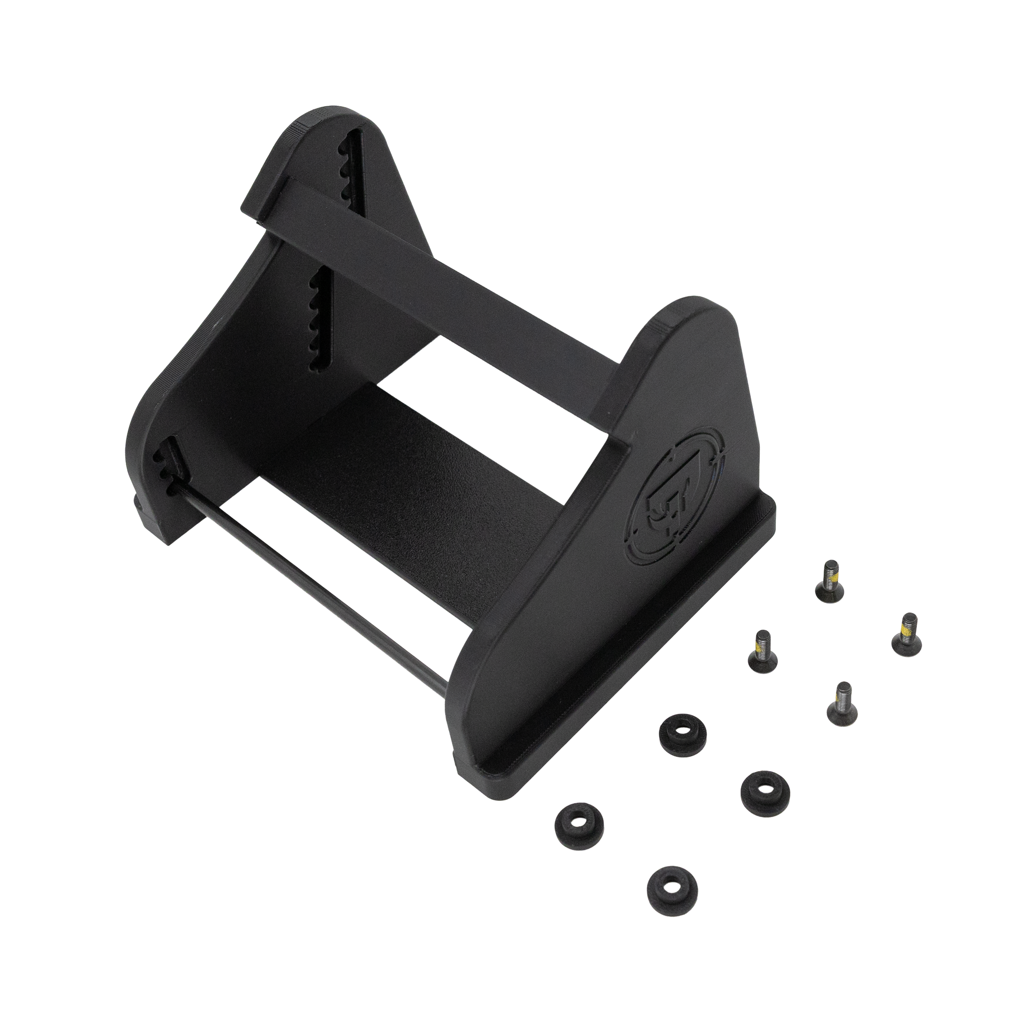Assault Wall Universal Mag Holder with adjustable tension, shown with Assault Wall mounting hardware on a white background