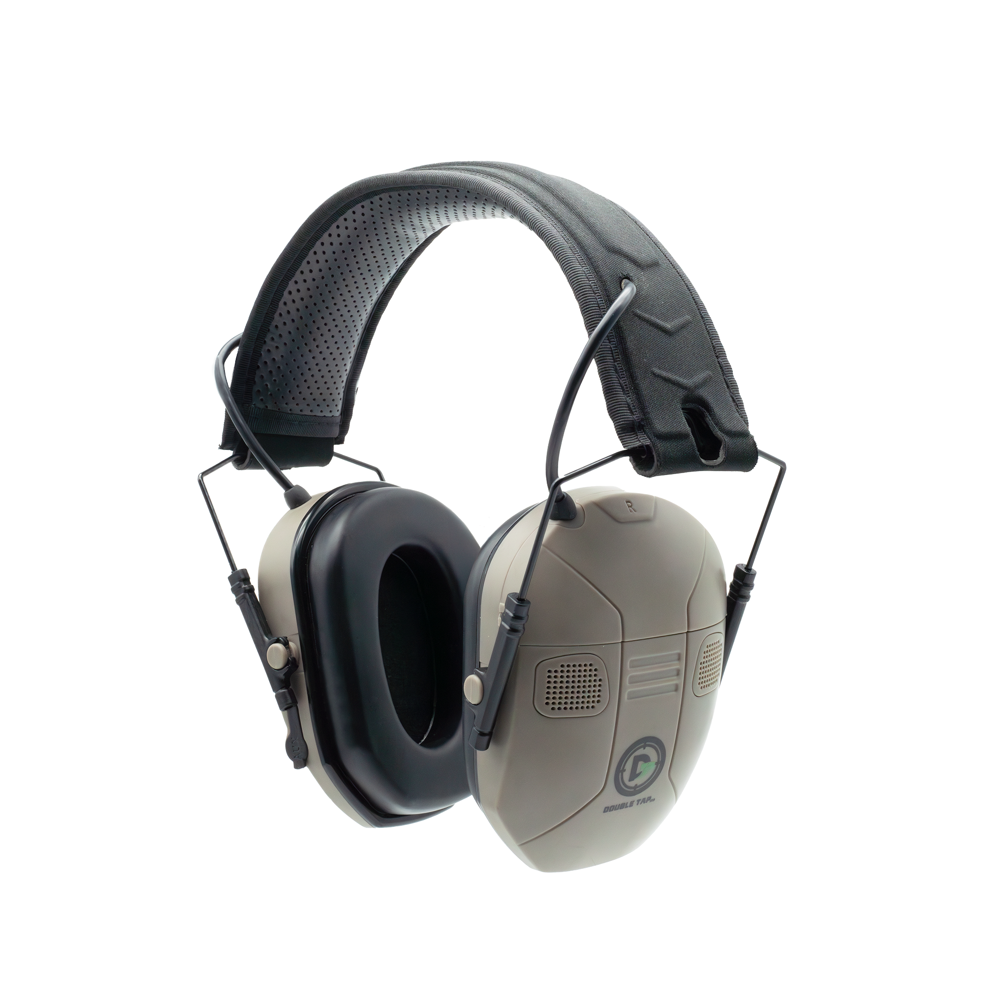 Double Tap Industries bluetooth noise canceling noise enhancement headphones for hearing protection at the shooting range open on a white background