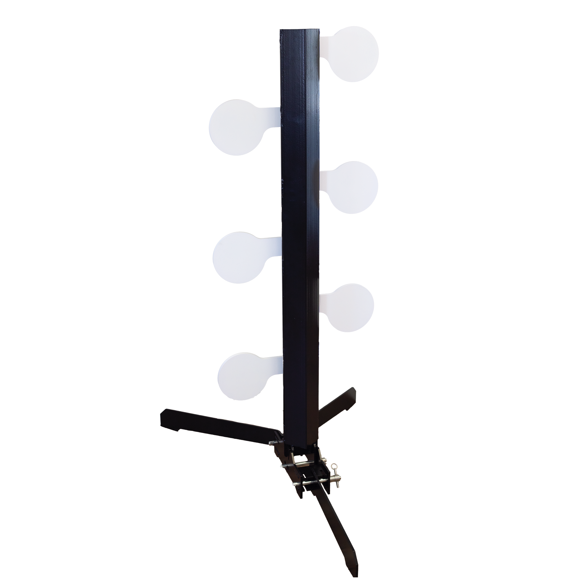 double tap industries AR500 dueling tree target with six spin-on-hit paddles and stable 3-leg base