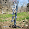 double tap industries AR500 dueling tree reactive target raw steel facing forward at 10 degrees ready for competitive or range shooting setup at outdoor range