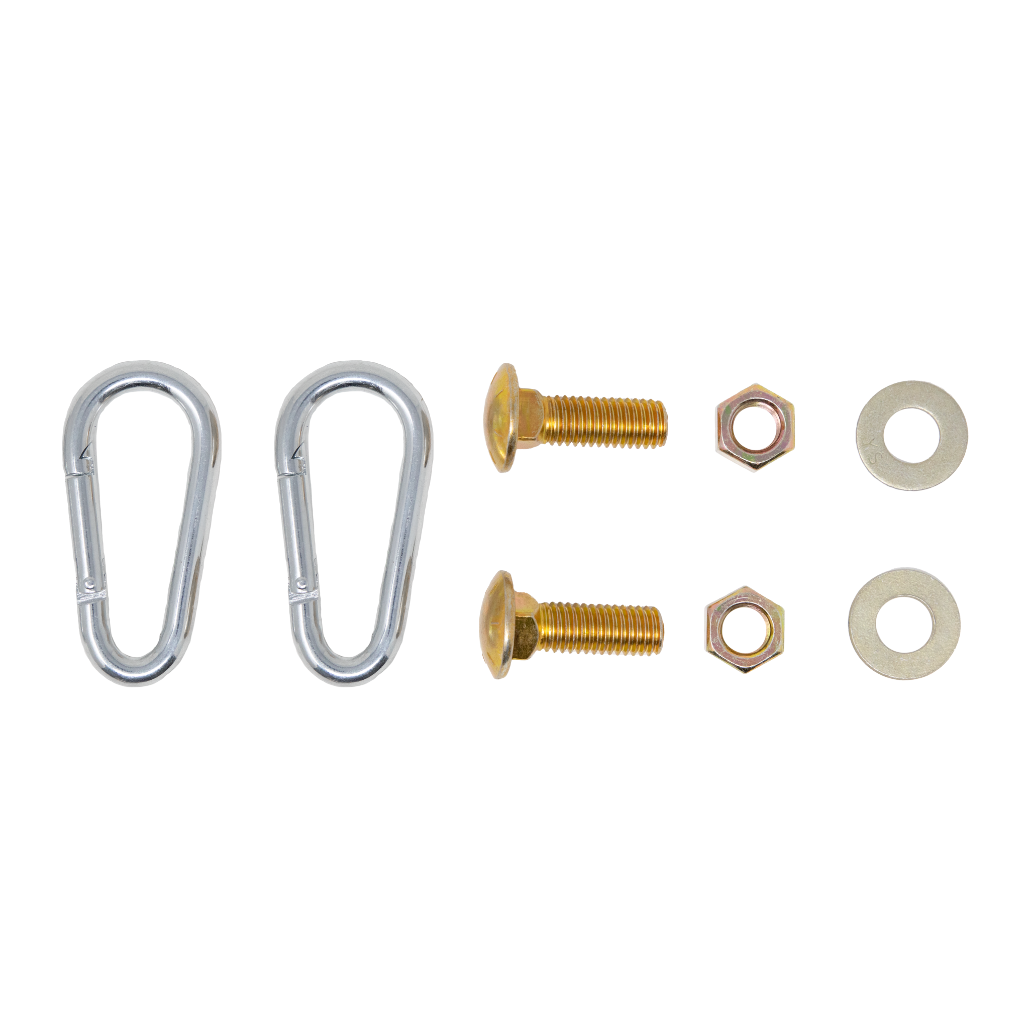 double tap industries grade 8 hardware kit for hanging steel targets that includes nuts, bolts, washers, and carabiners for strap or chain target hangers