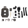 double tap industries unassembled components for the triple threat reactive steel silhouette target with armored 2x4 hanger and adjustable 2x4 base on a white background