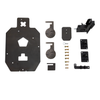 double tap industries unassembled components for the triple threat reactive steel silhouette target with armored 2x4 hanger on a white background