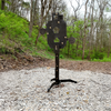 double tap industries triple threat fully armored stand assembled with paddles out to show hit zones set up at outdoor range