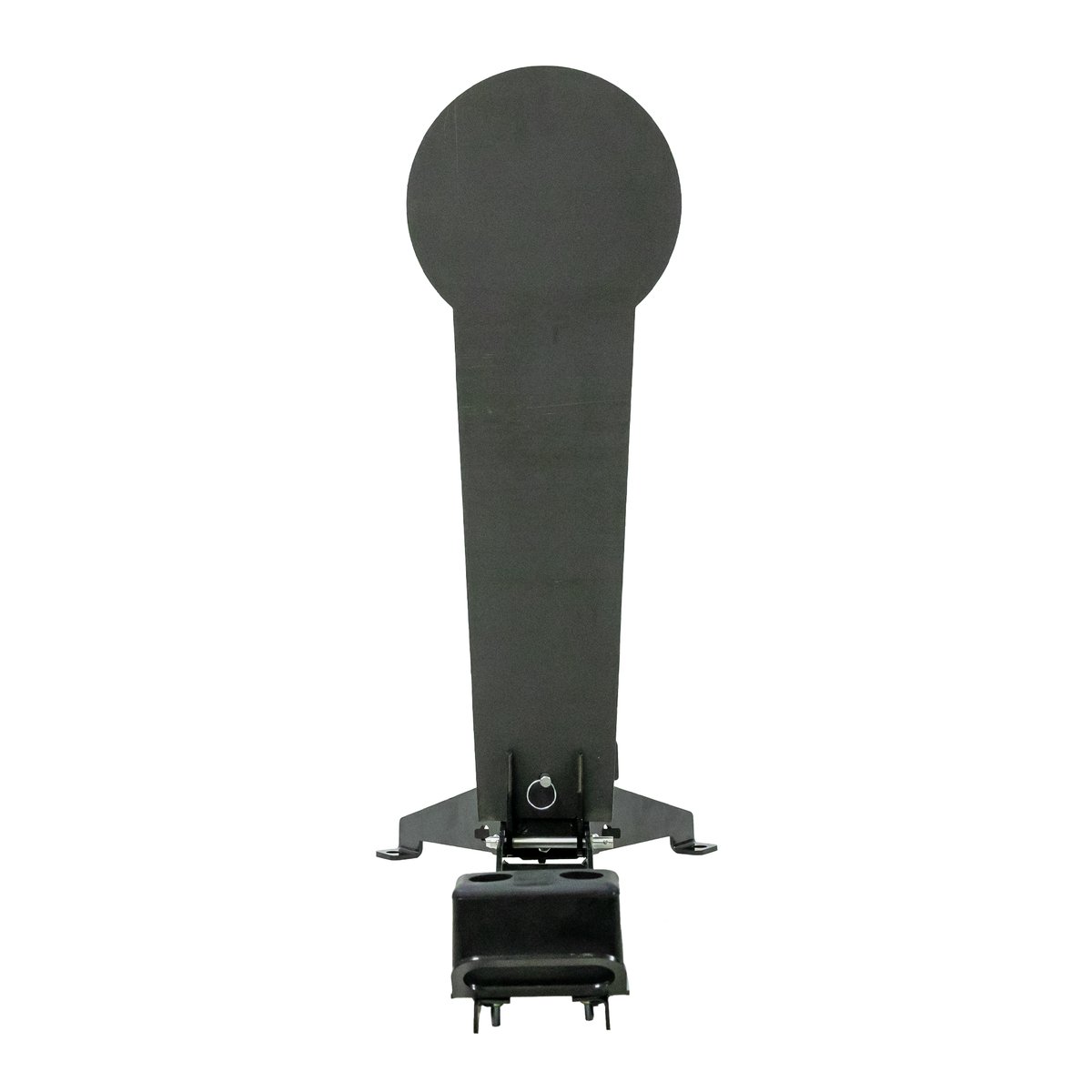 A black metal fall popper base for forward or rear falling with a 33 inch classic ipsc fall popper target with included rubber fall bumper located on a white background.
