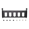 Black plastic five pistol storage and organization mount with hardware on a white background