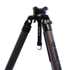 panoramic leveling head mounted on stronghold carbon fiber shooting tripod on a white background