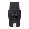 Backside view of black 16" x 30" Caliber Armor Pistol rated Level IIIA HG2 Ballistic Shield with fixed streamlined handle in the center, padded armrest, & quick release strap on a white background