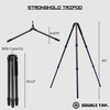 a diagram demonstrating features and specifications of the carbon fiber stronghold shooting tripod leg information from double tap industries