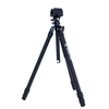 aluminum shooting tripod legs partially extended with saddle clamp on white background