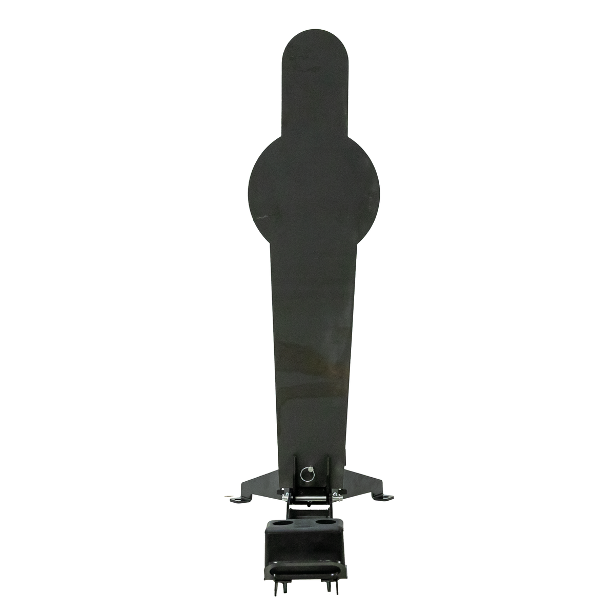 A black metal fall popper base for forward or rear falling with a 42 inch uspsa pepper popper target with included rubber fall bumper located on a white background.